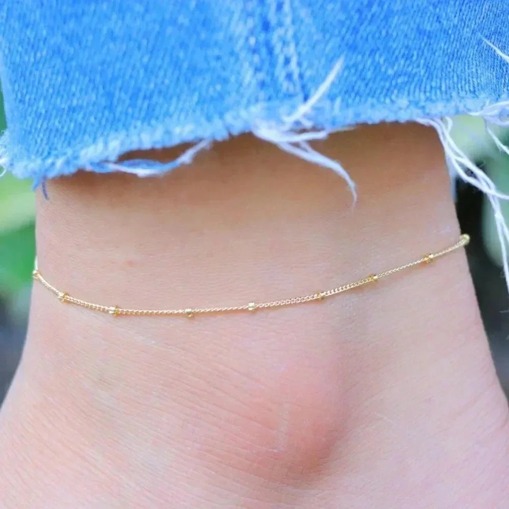 💛GORGEOUS ROUNDED BEADS ANKLET ESSENTIAL CHAIN SOLID GOLD BRACELET, ELDM22337 - Picture 10 of 14